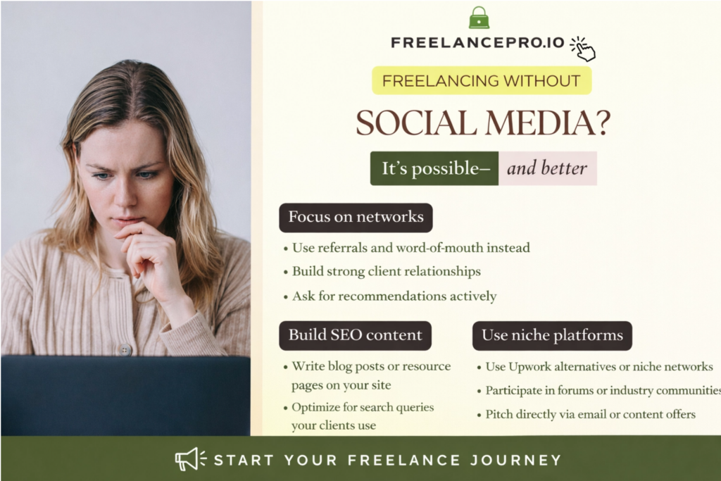 Freelancing without social media using referrals, SEO content and niche platforms to attract clients