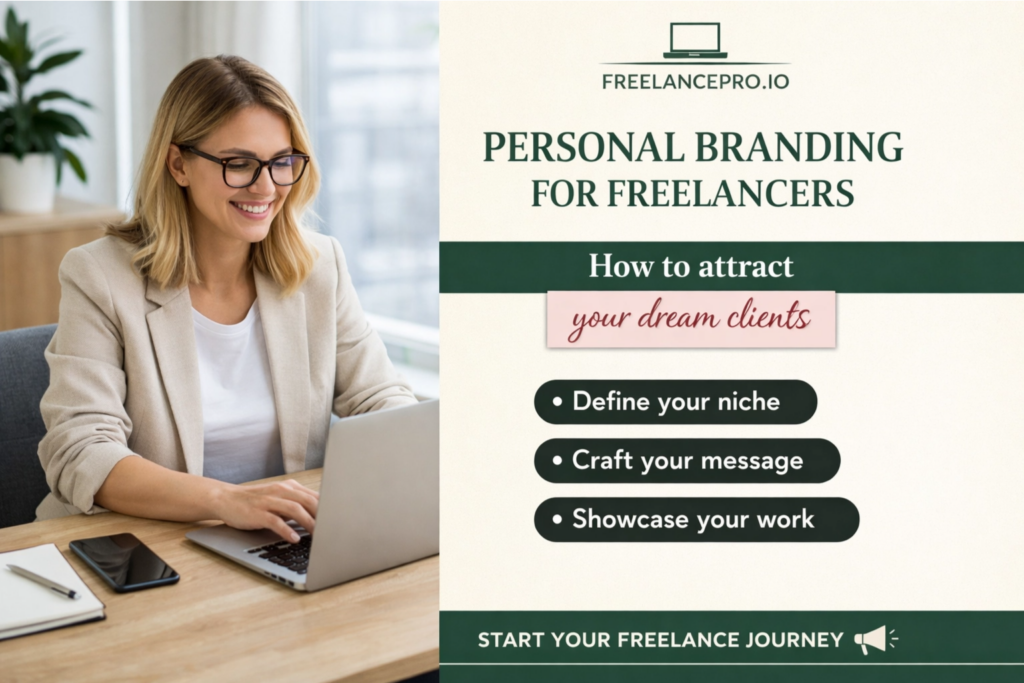 Personal branding for freelancers guide showing how to define your niche, craft your message and showcase your work to attract ideal clients.