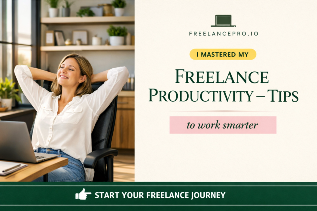 Freelancer relaxing at desk after mastering freelance productivity tips to work smarter and avoid burnout
