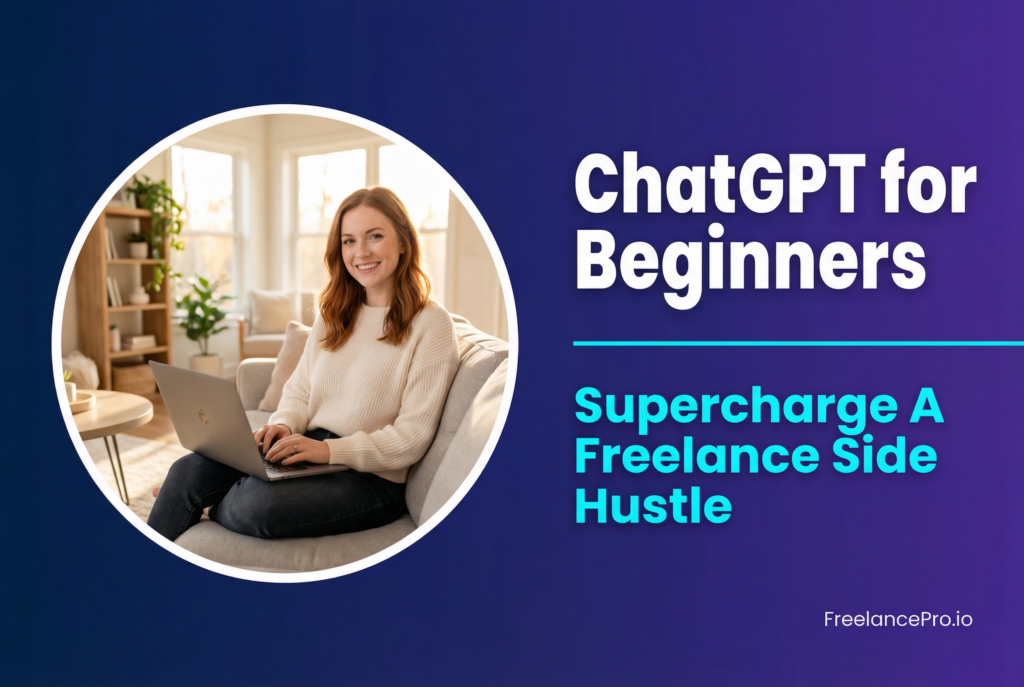 Woman with auburn hair working on a ChatGPT for beginners guide from home, relaxed on a sofa with a laptop